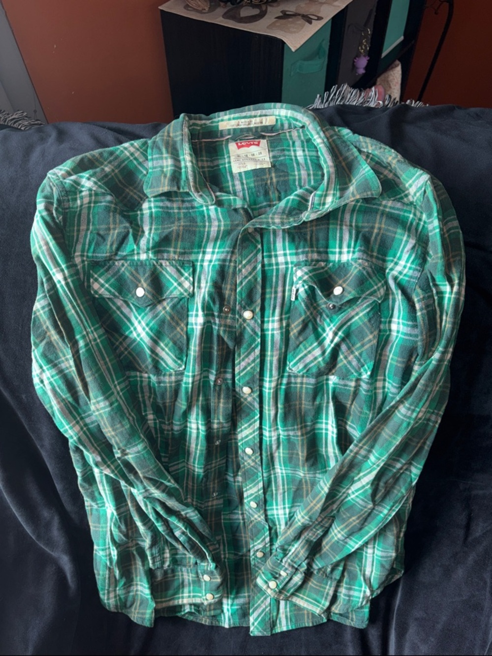Vintage Levi's Teal and Black Plaid Snap-Front Shirt